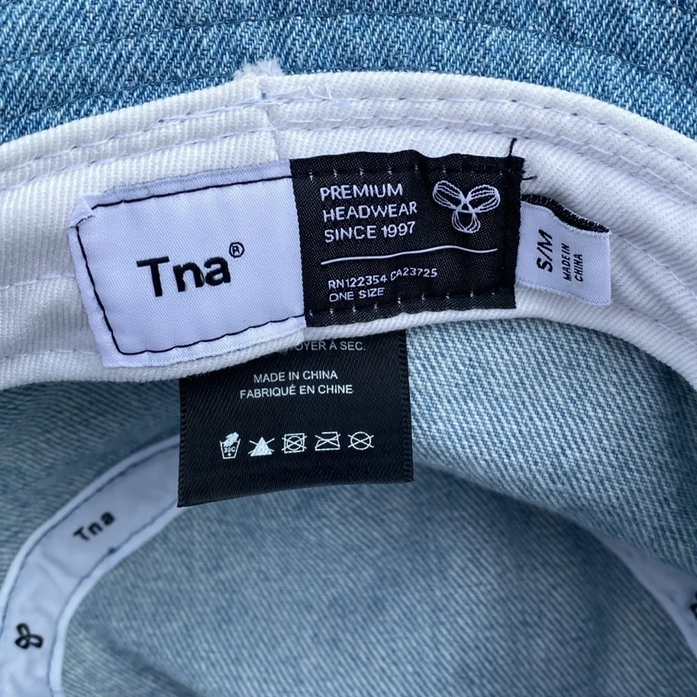 Aritzia Tna denim bucket hat one size light wash y2k streetwear hipster boho